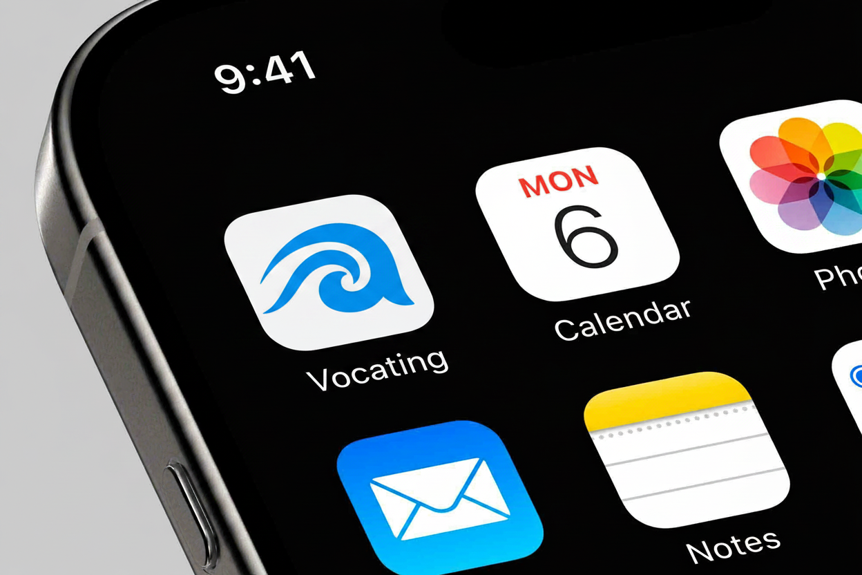 Vocating app shown on an iPhone
