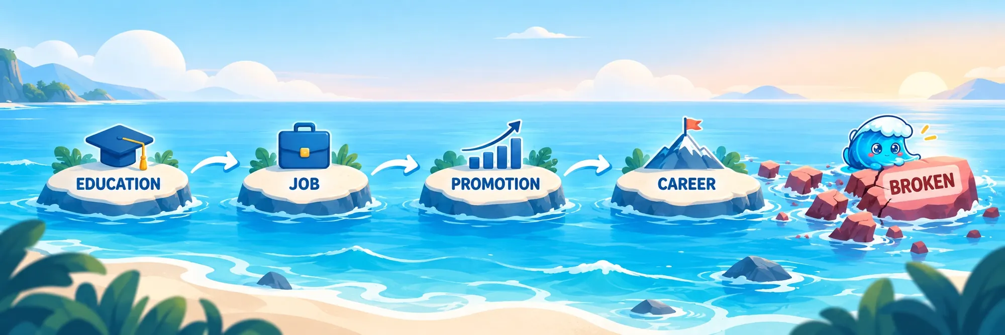 Education leads to a job, then a promotion and a career, before the familiar path breaks apart